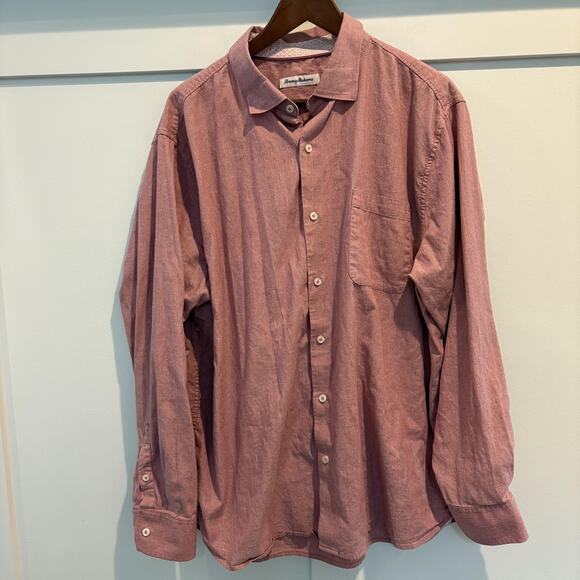 Tommy Bahama Other - Tommy Bahama Shirt Mens XL Pink Herringbone Stretch Button Down Long Sleeve